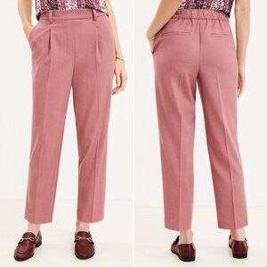 LOFT Small NWT Pull On Taper Brushed Flannel Pants Blush Pink Melange NEW